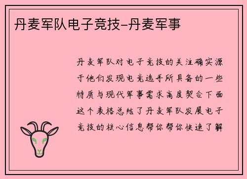 丹麦军队电子竞技-丹麦军事